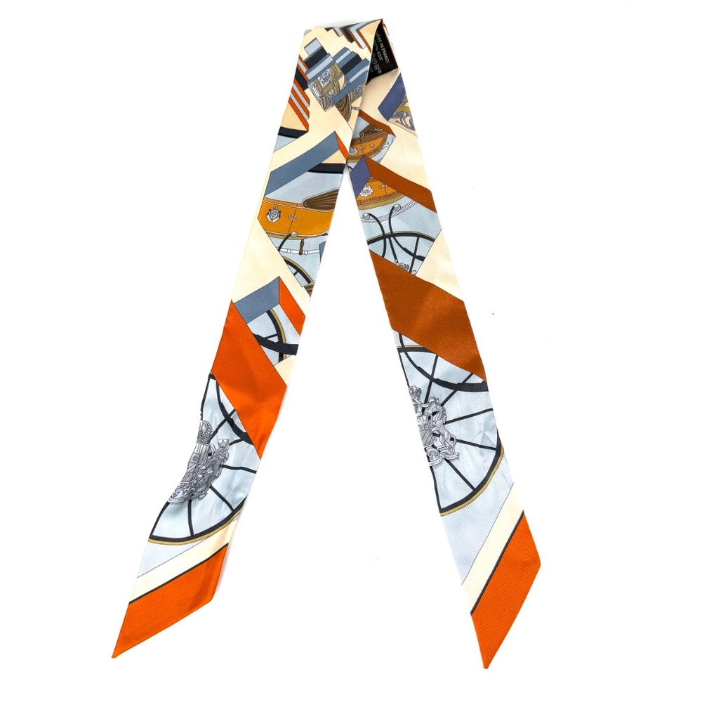Hermes Springs Springs Blue Orange Print Silk Twilly Scarf - Picture 7 of 11